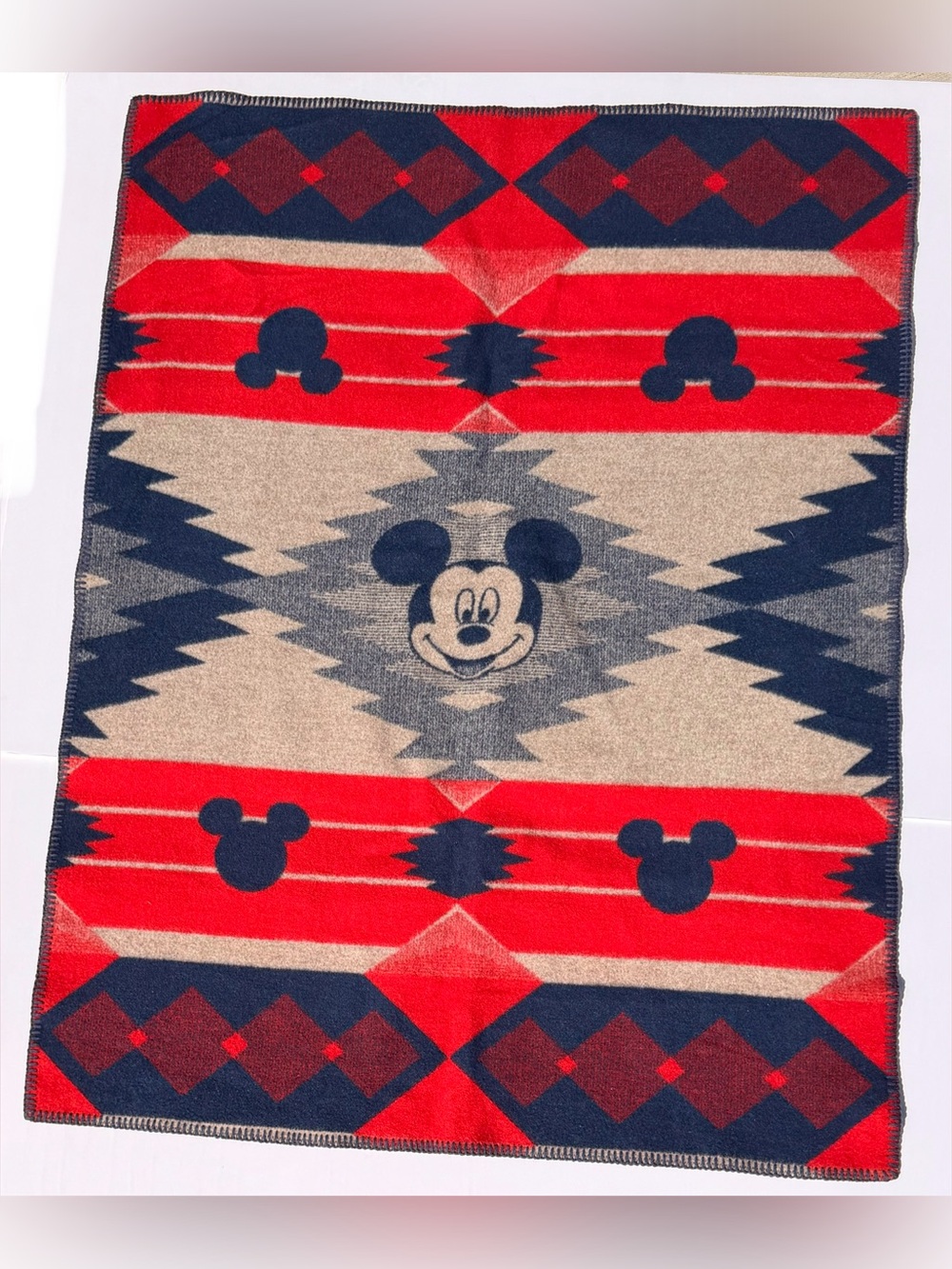 Pendleton Disney Red, Navy & Cream Mickey Mouse Aztec Throw Blanket wool blend